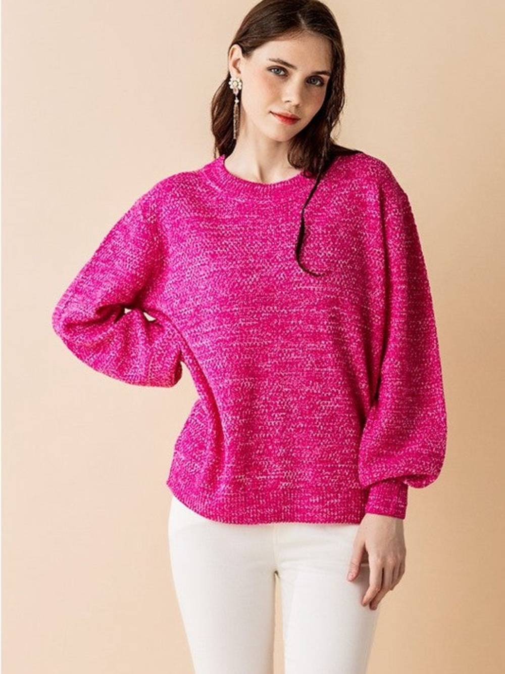 Sanctuary Pink Marled Crewneck Sweater‎